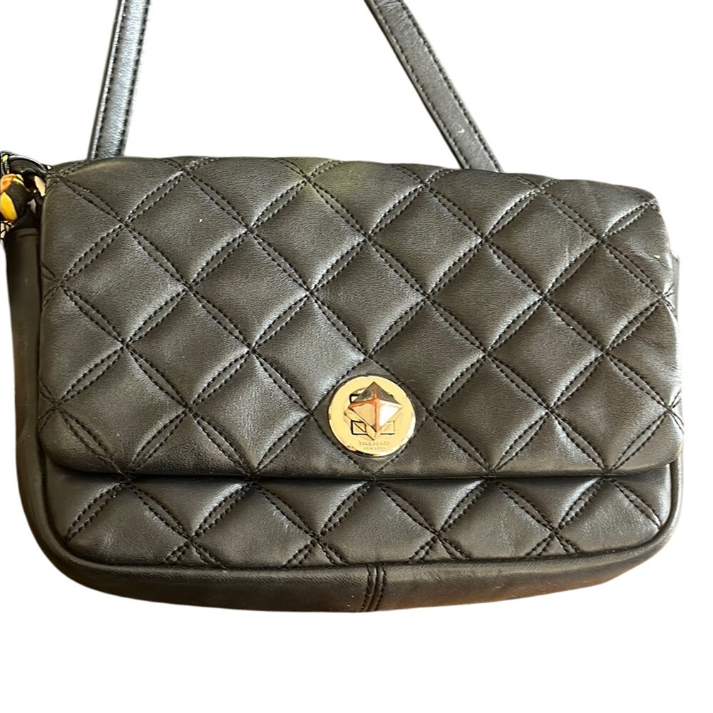 Kate Spade New York Black Quilted Leather Crossbody Shoulder Bag